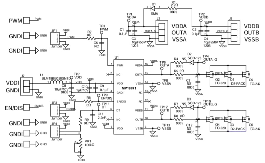 Application Circuit Diagram - Monolithic Power Systems (MPS) MP18871 Half-Bridge Gate Drivers